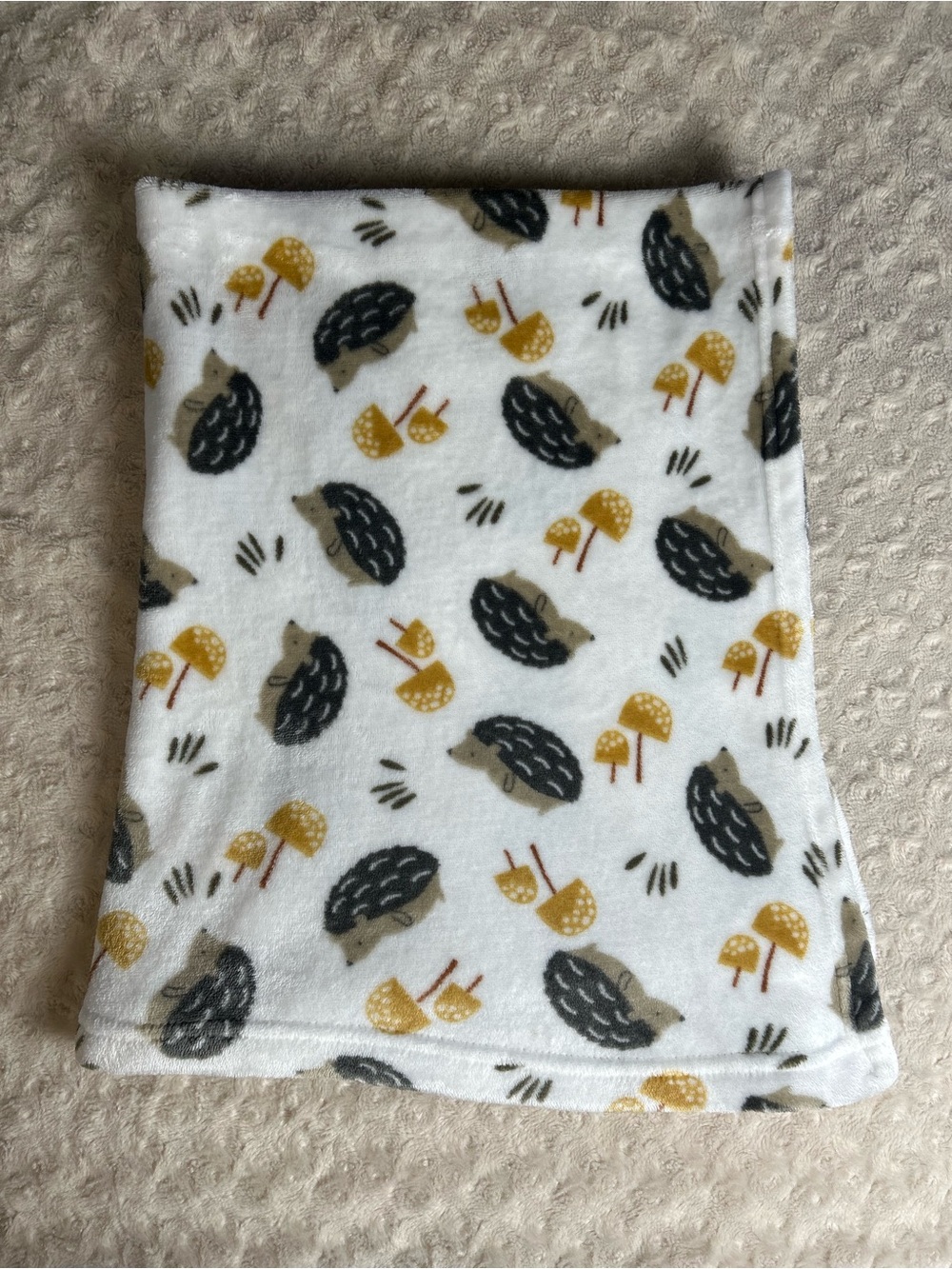 Parent's Choice Hedgehog Baby Blanket Mushrooms White Brown Tan Porcupine